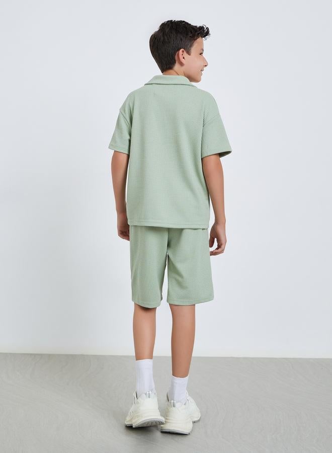 ستايلي مجموعة من شورت وبلوزة محبوكة بنمط وافل - Image 5